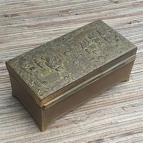 vintage 1930's metal cigarette box wood bottom insert|1930's Tobacco Box .